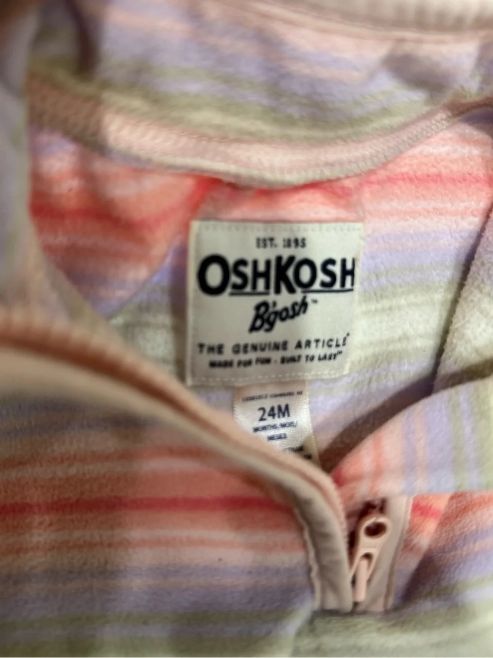 Osh Kosh B’Gosh Striped Pastel Quarter-Zip Kids Top - Pink & Cream